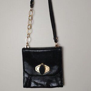 Alexis Hudson Faux Snakeskin Shoulder Gold Tone Chain Strap Bag Black